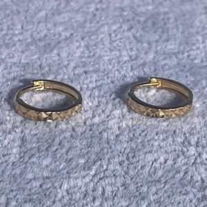 14k Yellow Gold Diamond Cut Huggies